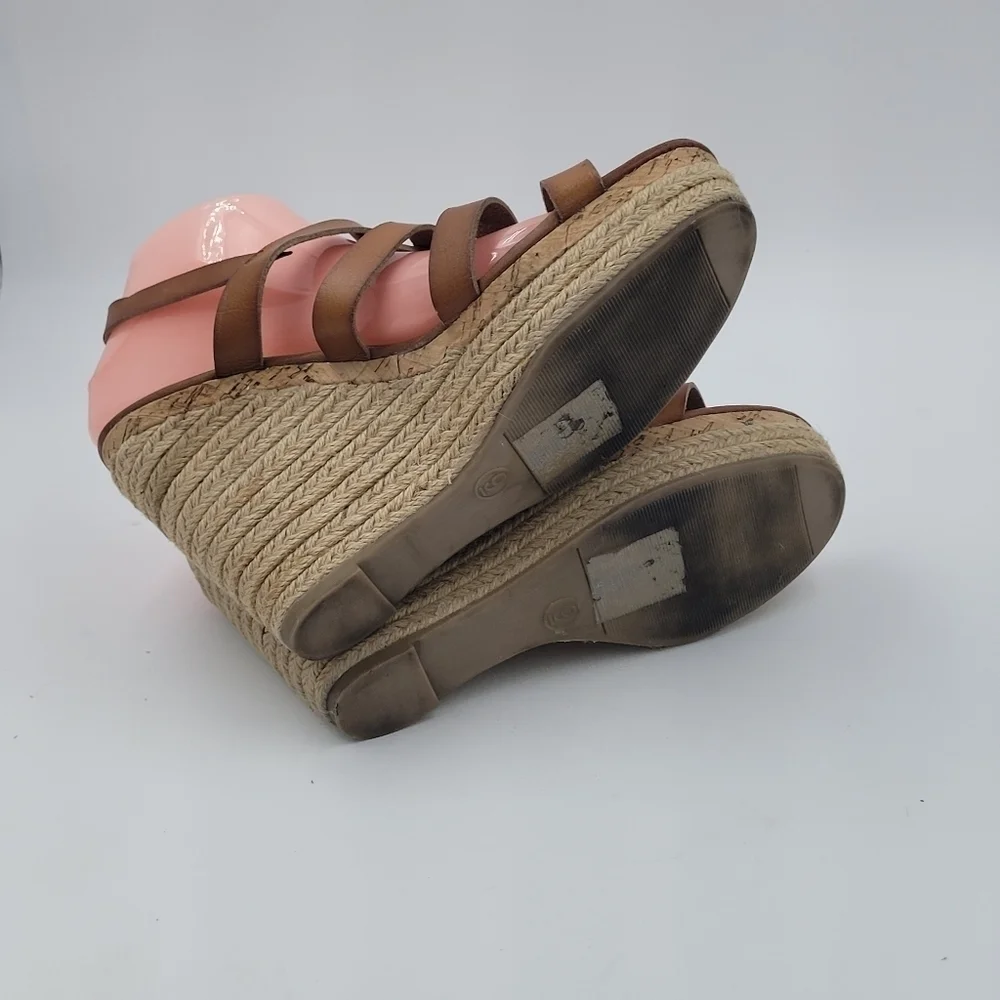 Espadrille Sandal Wedges size 9 strappy Brown